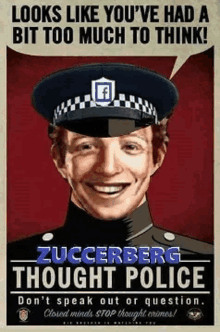 a poster of a smiling police officer with the words " looks like you ve had a bit too much to think "