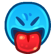 a blue face with a red tongue sticking out