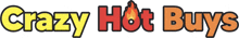 a logo for crazy hot buys with a fire flame in the middle