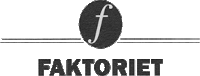 a black and white logo for faktoriet shows a letter f in a circle