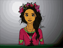 a drawing of a girl with a flower crown on her head and the name j.t.d.i. on the bottom right