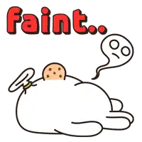 a cartoon drawing of a cat with a cookie in its mouth and the word faint written above it