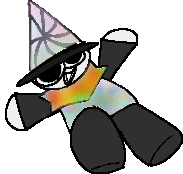 a pixel art drawing of a person wearing a hat and sunglasses .