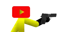 a yellow stick figure with a red youtube logo on his head