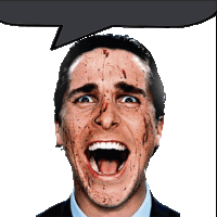 a man with blood on his face with a speech bubble above his head