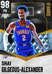 a basketball card of shai gilgeous-alexander with the number 2 on his shirt