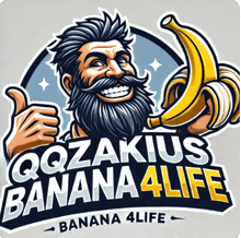 a man with a beard and mustache is holding a peeled banana and giving a thumbs up