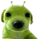 a green stuffed dog with antennas on its head is laying down .