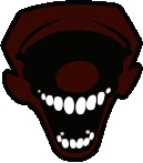 a close up of a cartoon character 's mouth with white teeth and a black background .