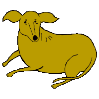 a cartoon drawing of a yellow dog laying down with a white background