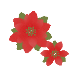 a couple of red flowers with green leaves on a white background .