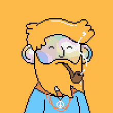 a pixel art of a cartoon character with a pipe