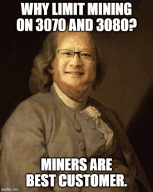 a painting of a man with the caption " why limit mining on 3070 and 3080 "