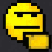 a pixel art drawing of a yellow smiley face with a black border