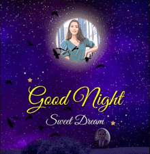 a poster that says good night sweet dream with a picture of a woman