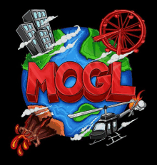 a cartoon drawing of a globe with the word mogl in red letters