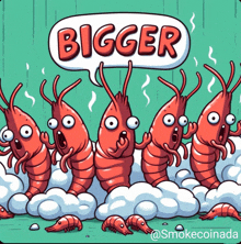 a cartoon of shrimp with a bigger speech bubble above them