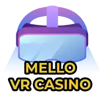 a logo for mello vr casino with a purple and blue headset