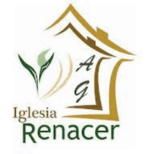 a logo for a church called iglesia renacer with a house and a plant .