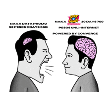 a cartoon of two men looking at each other with the words naka data promo 50 pesos 3 days 5gb on the bottom