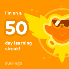 a poster that says i 'm on a 50 day learning streak duolingo