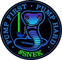 a sticker with a snake and the words first pump hard