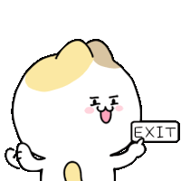 a cartoon cat is holding an exit sign in its hand