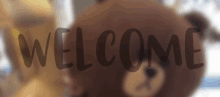 a blurred image of a teddy bear and the word welcome