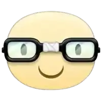 a smiley face wearing glasses and a bandage on its forehead