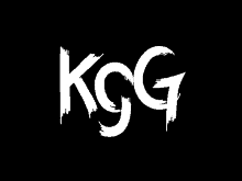 a black background with white letters kgg on it