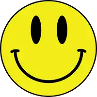 a yellow smiley face with black eyes and a black smile