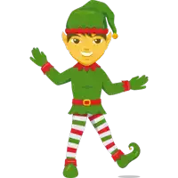 a cartoon illustration of an elf with striped pants and a green hat