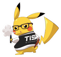 a pikachu wearing glasses and a shirt that says tis