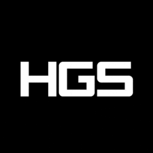 a white logo on a black background that says hgs on it .