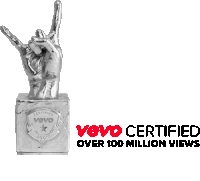 a vevo certified over 100 million views trophy with a hand on top