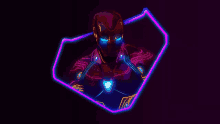 it looks like a neon sign of iron man in a shield .