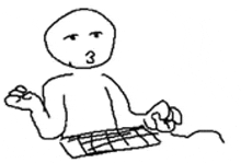 a black and white drawing of a person sitting in front of a keyboard .