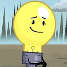 a cartoon light bulb with a smiley face on its face