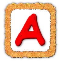 a red letter a is inside of a gold frame