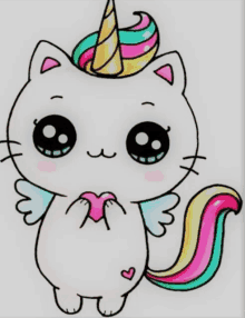 a drawing of a cat with wings and a unicorn horn on its head