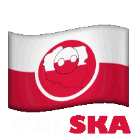 a red and white flag with the word ska underneath