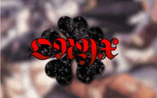 a blurred image of a black flower with the word ninja written in red