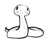 a black and white drawing of a snake with a smiley face