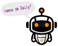 a cartoon robot with a speech bubble that says " vamos de daily "