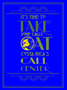 a blue poster that says it 's time to take some calls cat costa rica 's call center