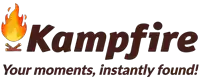 a logo for kampfire with a picture of a fire