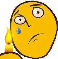 a cartoon face with a tear coming out of its eye and a candle