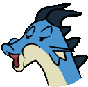 a cartoon of a blue dragon with its mouth open and its eyes closed .