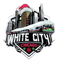 a logo for white city chicago with a santa hat on the top