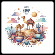 a happy hump day greeting card with camels and coffee cups